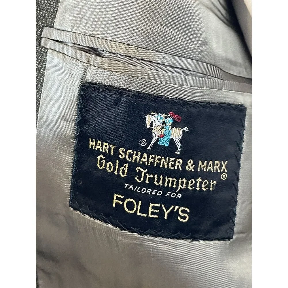 VTG‎ Hart Schaffner Marx Gold Trumpeter 42R Gray Wool Twill 2Btn Blazer Jacket